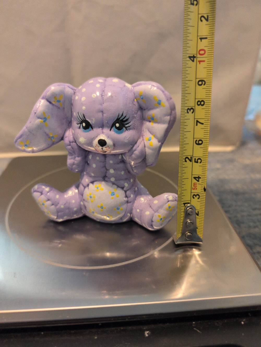 Vintage handmade purple ceramic bunny figurine, signed by artist