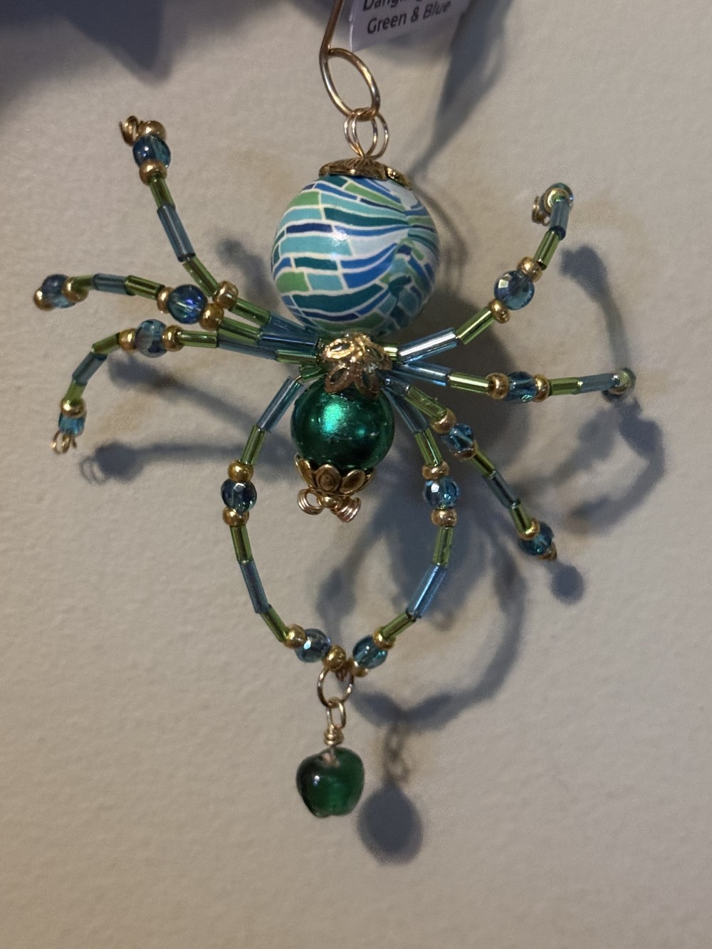 Ornament Spider Dangling Jewel Green & Blue