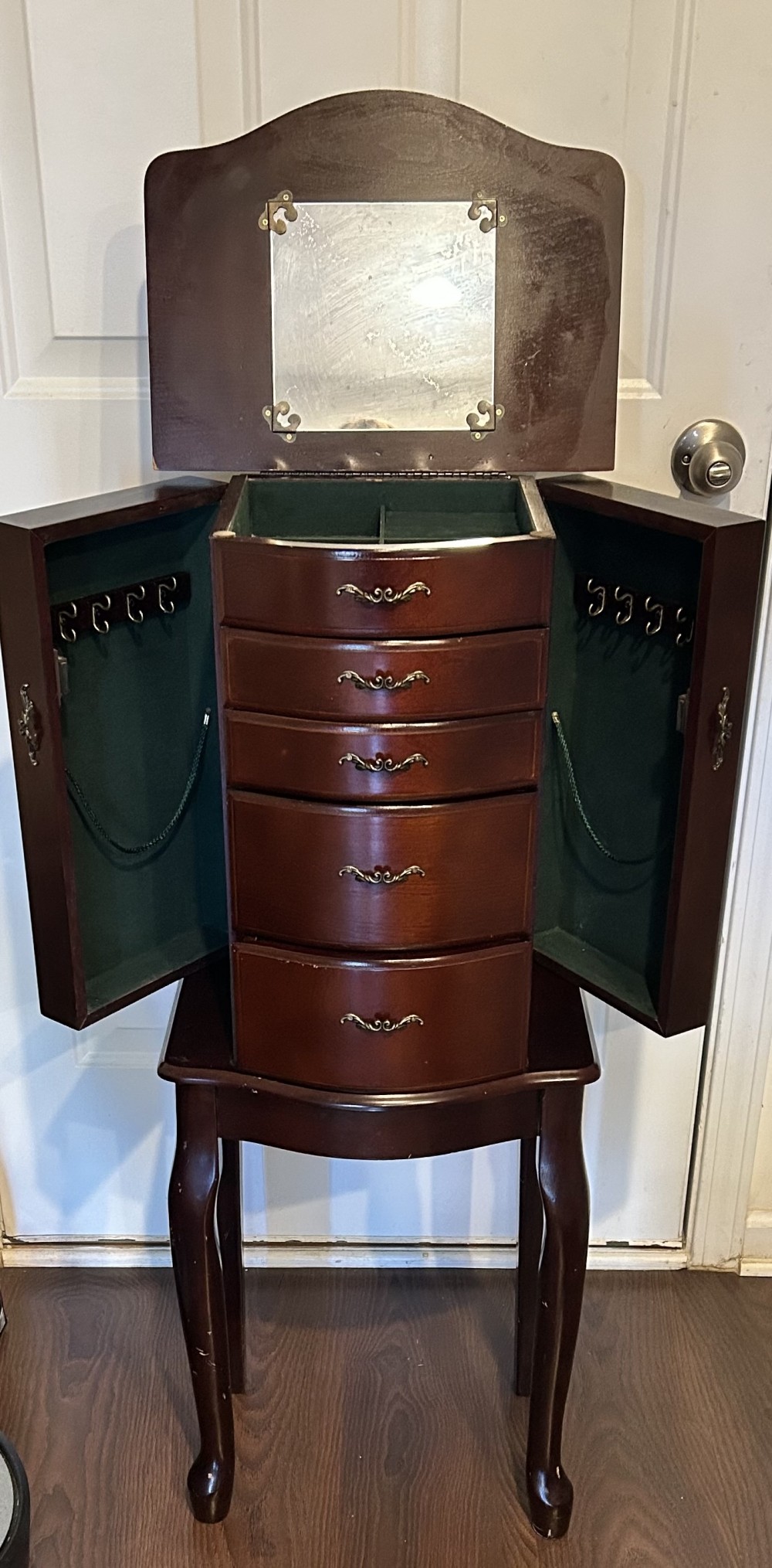 Queen Anne Style Jewelry Armoire In Cherry Finish