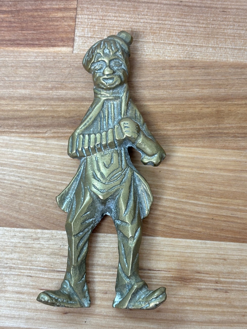 Brass Clown Accordion Player Wall Plaque Vintage Cast Brass Figure