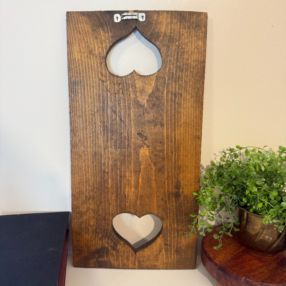 Folk Art Wooden Checkerboard with Heart Cutouts
