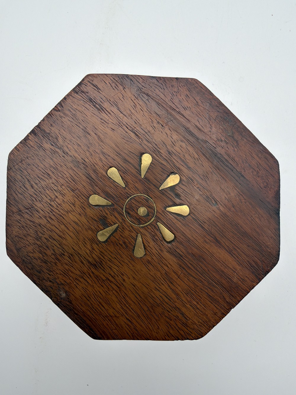 Vintage Octagonal Wood Box with Brass Inlay