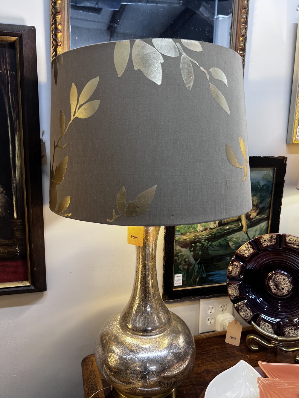 Mercury Glass Lamp w/ Gold Shade