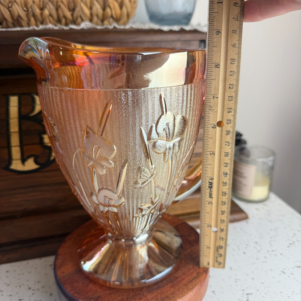 Jeannette Glass Iris and Herringbone Marigold Carnival Glass Pitcher - DANA