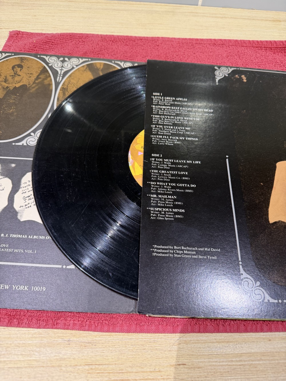 B. J. Thomas Raindrops Keep Fallin On My Head 1969 Vinyl