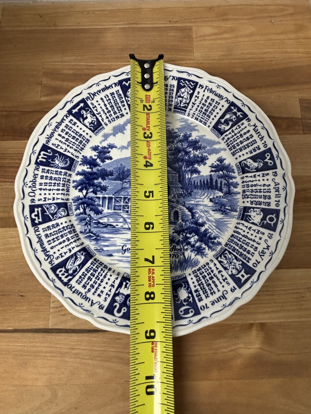 Calendar Plate 1970 Alfred Meakin Blue Transferware Zodiac England Cottage Decor  9”