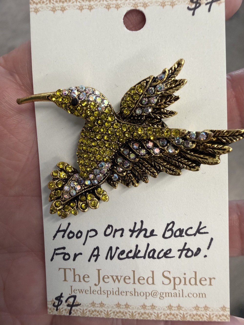 Brooch Hummingbird Rhinestone