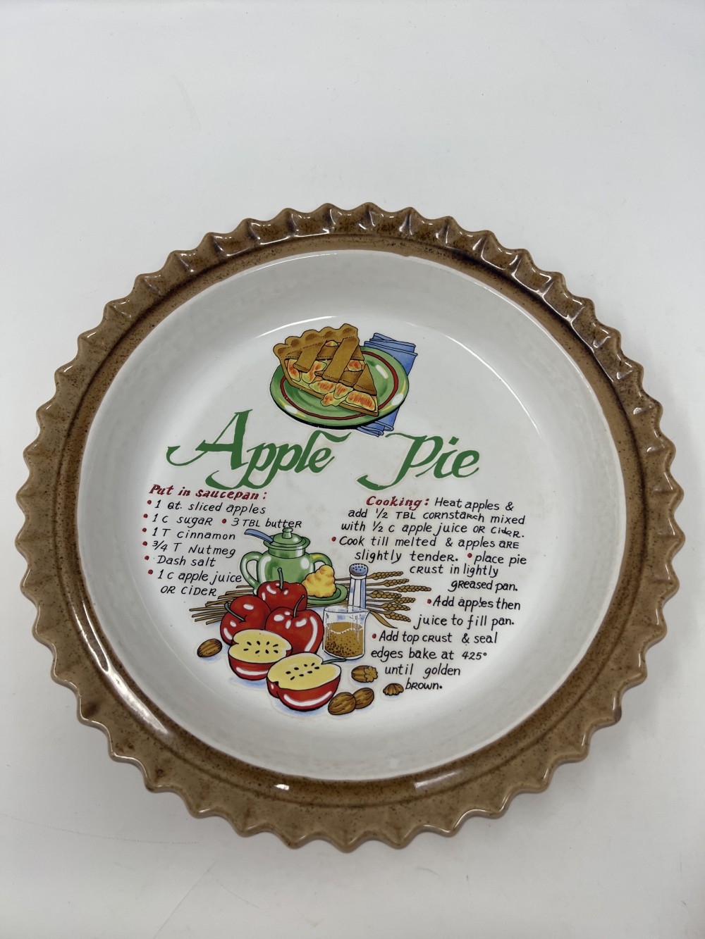 Vintage Ceramic Apple Pie Recipe Plate