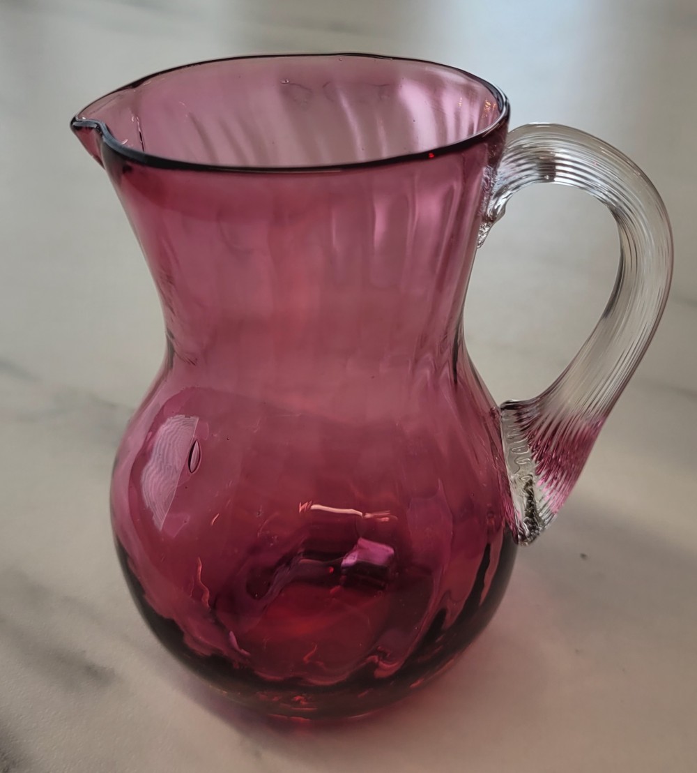 VTG Pilgrim Optic Swirl Cranberry Glass Pitcher