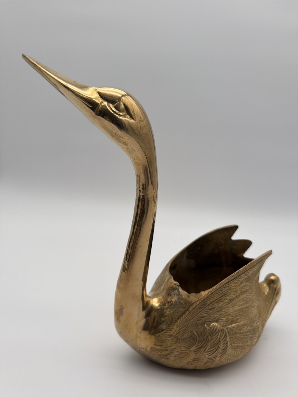 Vintage Brass Swan Planter 10.25 in