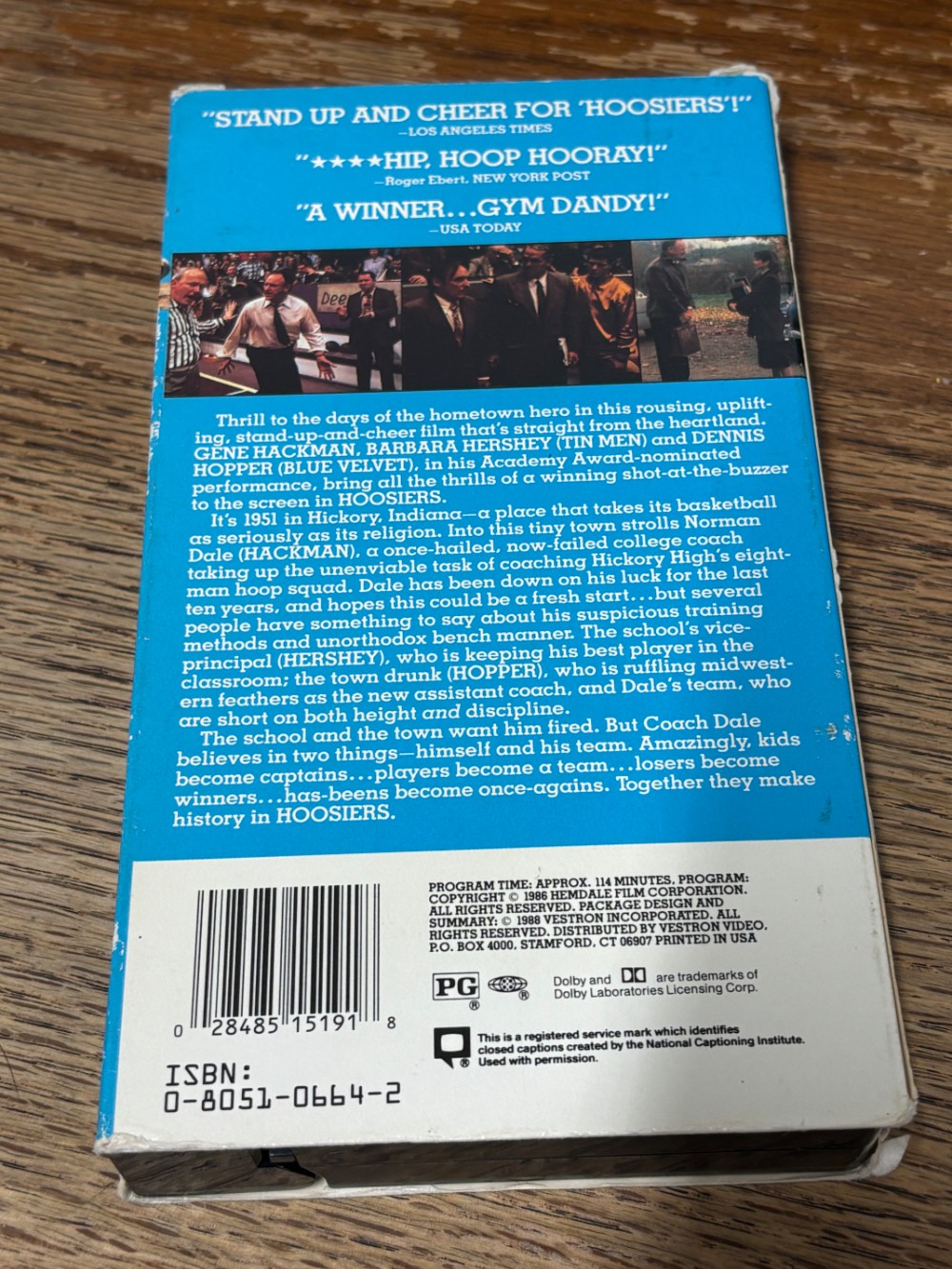 Hoosiers VHS Movie Gene Hackman Dennis Hopper Barbara Hershey 1986 Vestron