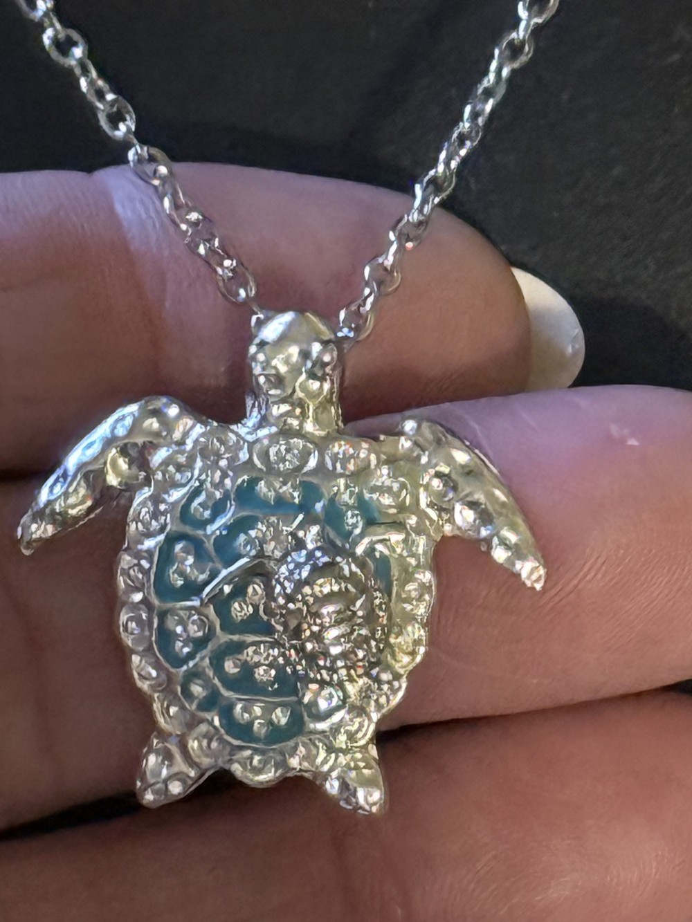 Necklace Enamel Turtle Pendant w baby