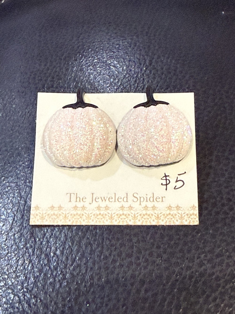 Stud Earrings - White Glitter Pumpkin
