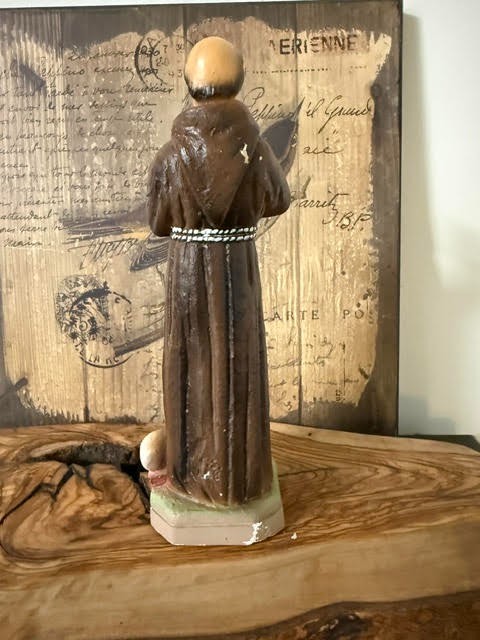 St. Francis of Assisi Chalkware Religious Figurine Skull