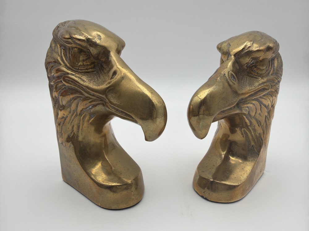 Pr Vintage Brass Eagle Head Bookends
