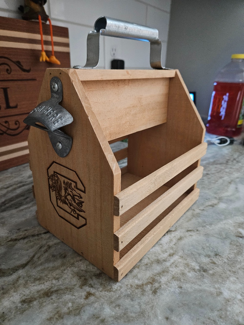 Gamecocks wooden six-pack beer caddy