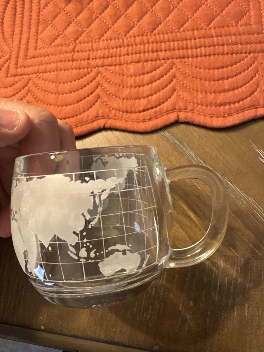 Nestle Etches Globe World Glass Mug VIntage 3 inch diameter