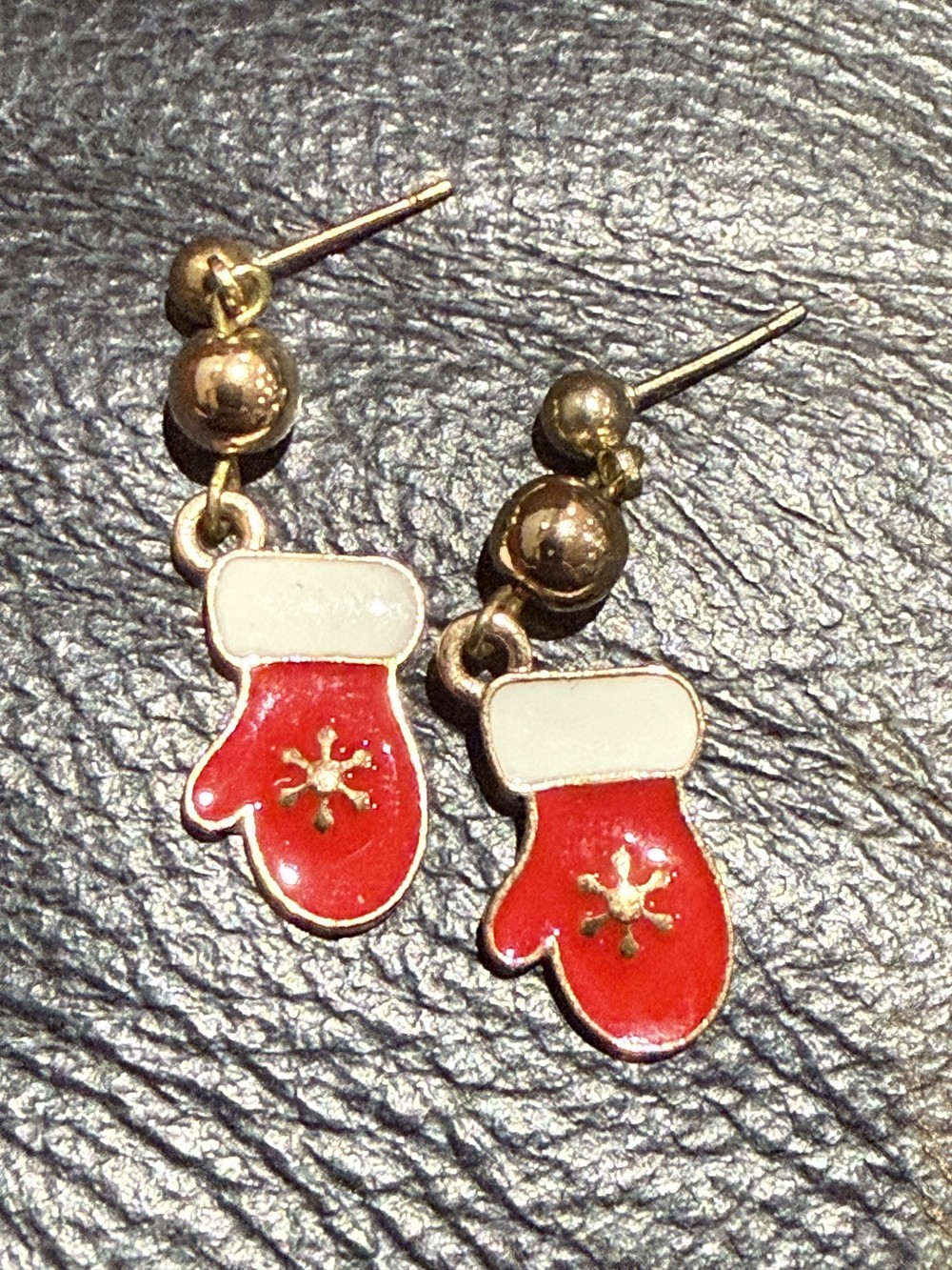 Stud Earrings - Winter Mittens in Gold and Enamel Gold Bead