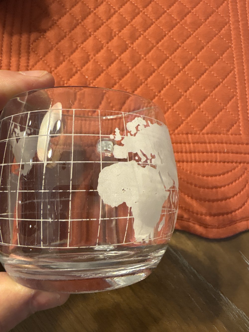 Nestle Etches Globe World Glass Mug VIntage 3 inch diameter