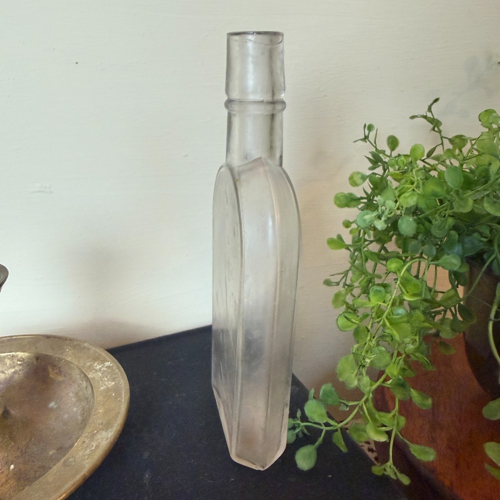 Antique Clear Glass Strap-Side Whiskey Flask