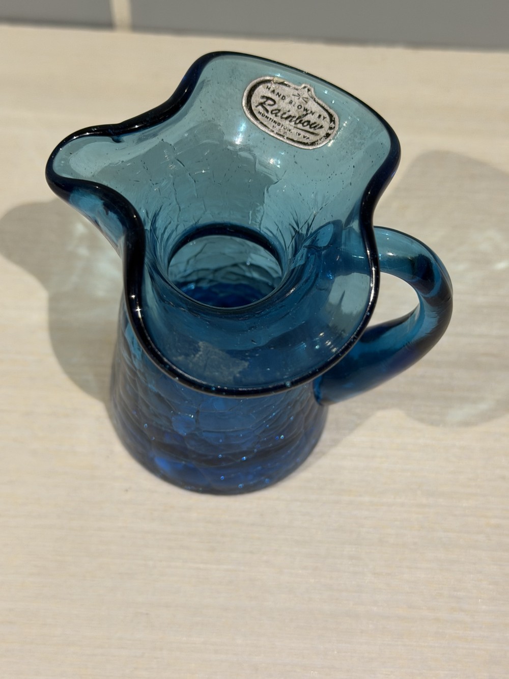 VTG Teal Crackle-Glass Bud Vase 3.75’
