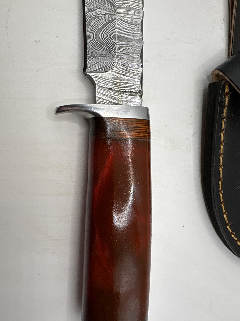 Handmade Knife  approx. 7 and half inch Damascus Fixed Blade Red Handle New w/case