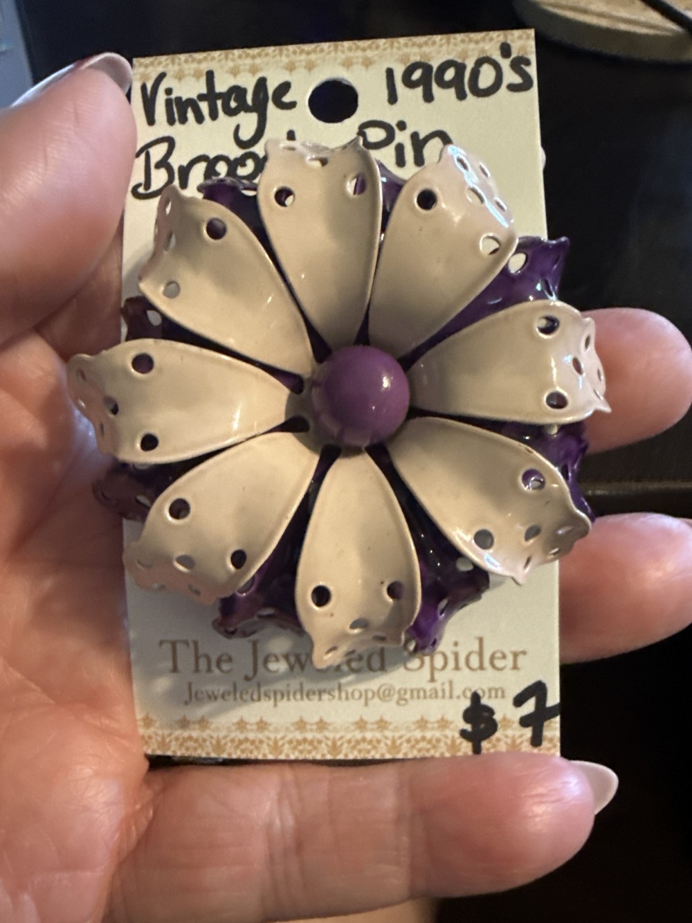 Vintage brooch - purple flower 1990s