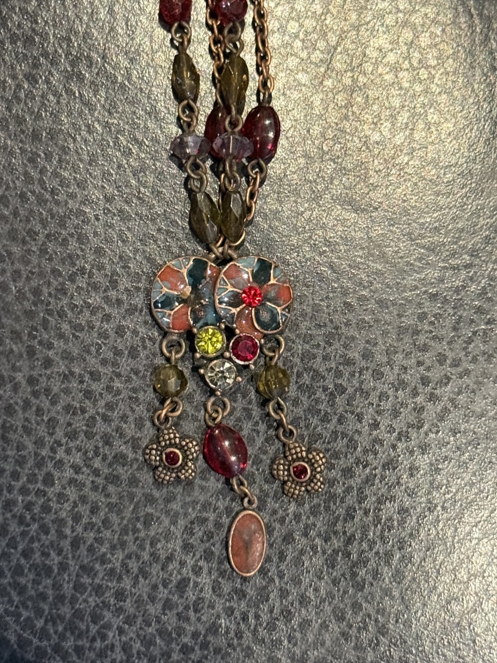 Necklace - Enamel Beaded Pendant with Copper Beaded Chain