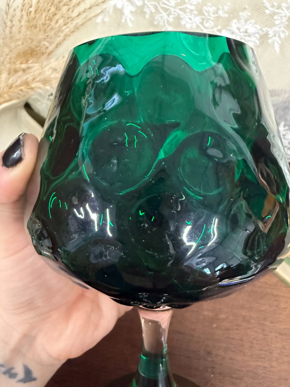 Emerald Green Optic Glass Brandy Snifter Vase