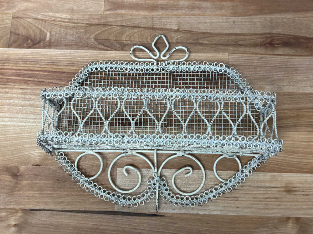 Anthropologie White Metal Wire Wall Shelf Ornate Scrollwork Shabby Chic Decor