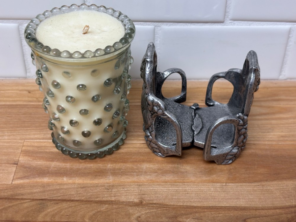 Pewter Cat Candle Holder Carlton 1997 Hobnail Glass Votive Kittycore