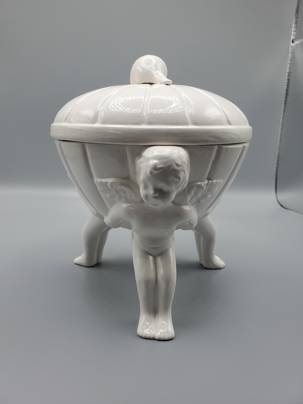 White Cherub Angel Footed Ceramic Dish