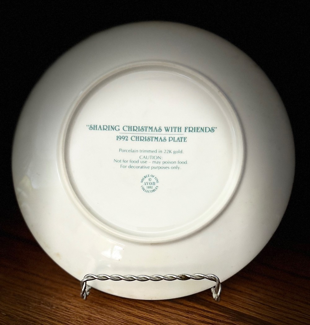 Vintage 1992 Avon Porcelain Christmas Plate | Sharing Christmas with Friends Vintage 1992 Avon Christmas Collector Plate | Sharing Christmas with Friends Woodland Animals | Porcelain 22K Gold Trim Festive Tree Wall Decor NIB