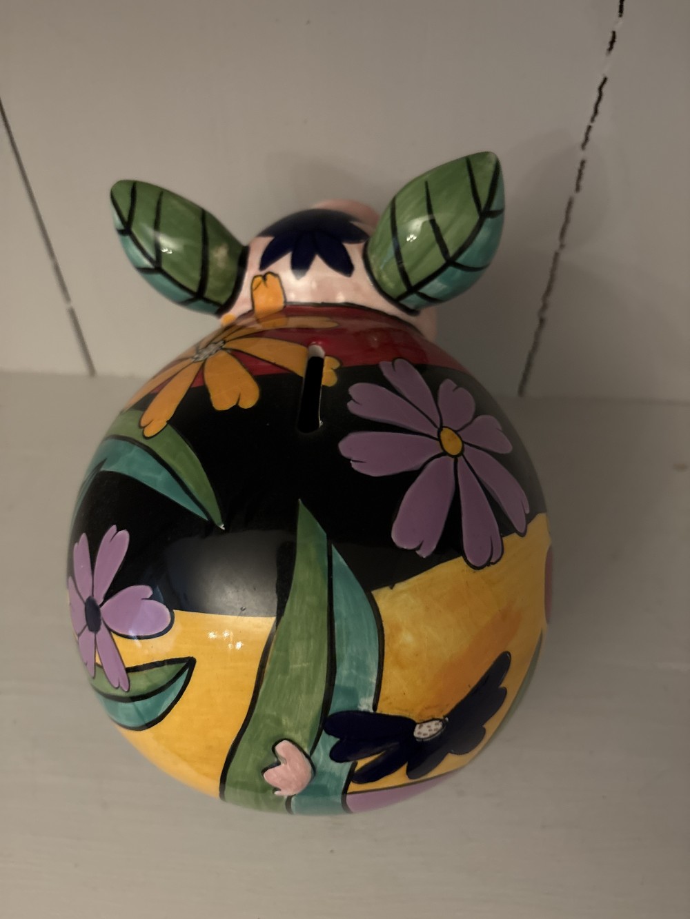 Piggy Bank Painted Floral & Butterflies