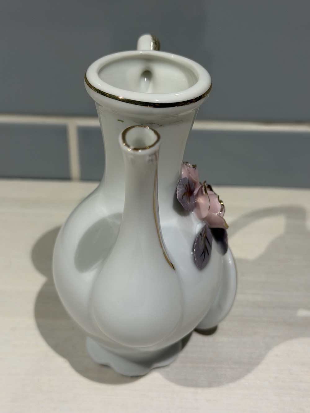 VTG Floral Porcelain Mini Ewer / Bud Vase– 4.5″