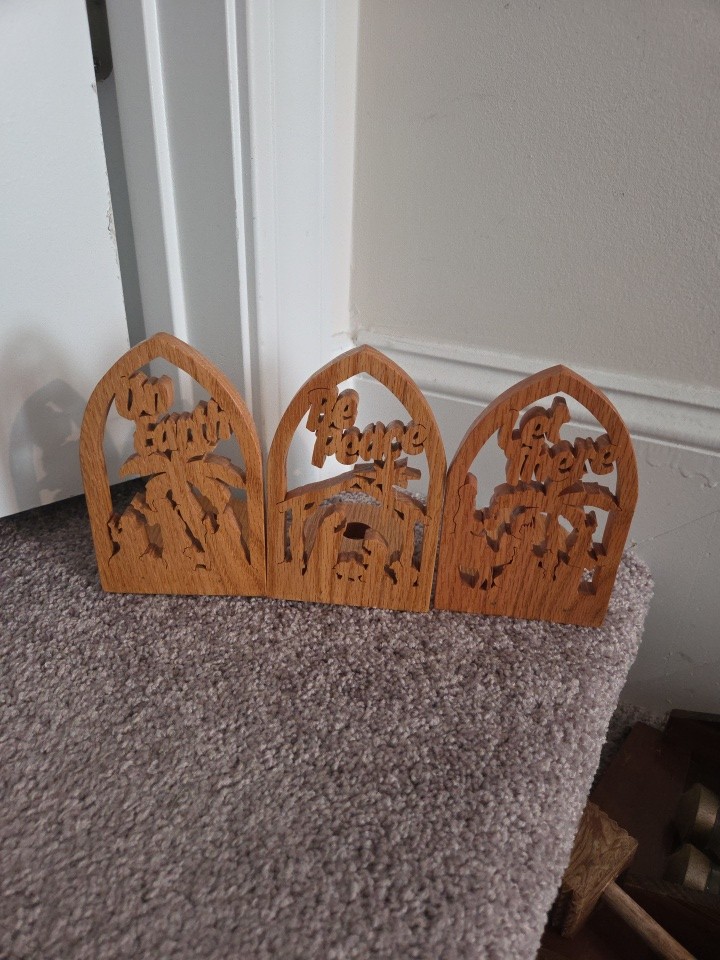 Set of 3 Wood Peace on Earth Candle Holders