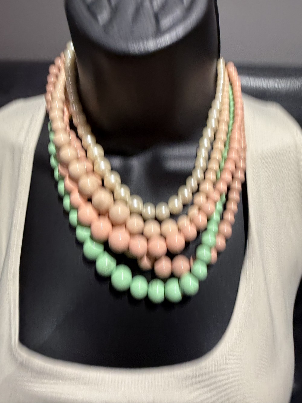 Necklace - Five Strand Pastel Graduated Bead Necklace