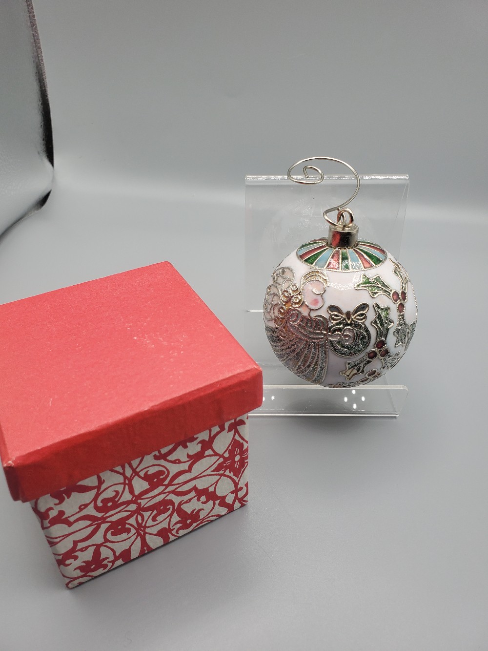 Vintage Cloisonne Enameled Christmas White Angel Ornament
