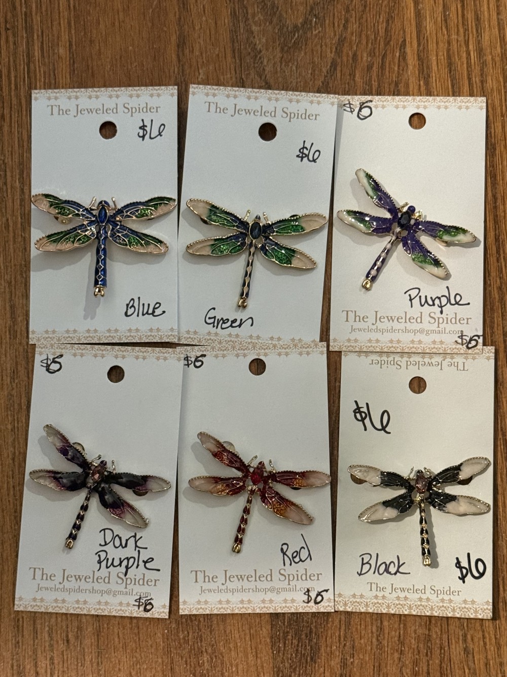 Brooch Pin - Dragonfly Enamel with Center Jewel