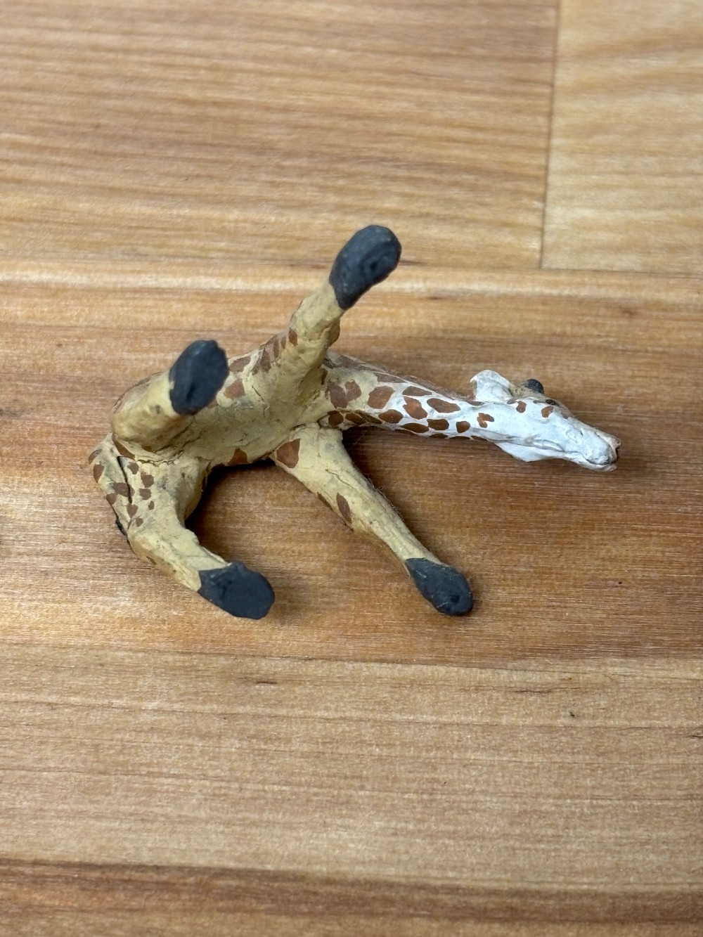 Giraffe Figurine Hand Carved Wood Miniature Grazing Safari Animal 1½