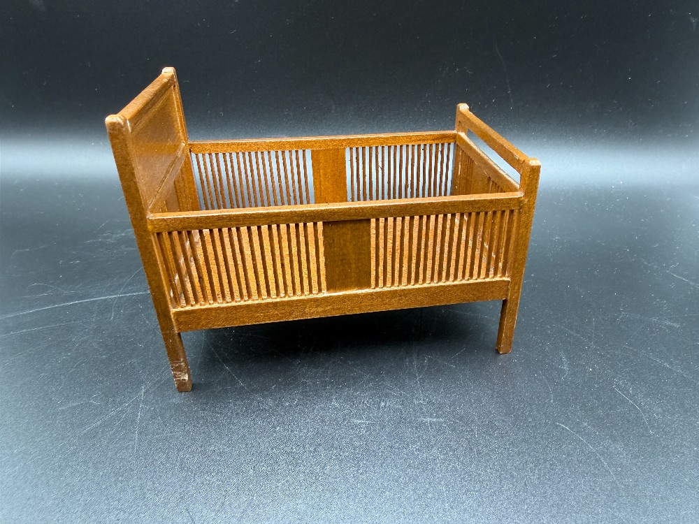 Vintage Bespaq 1:12 Dollhouse Miniature Stickley Style Walnut Crib - Mission Arts & Crafts