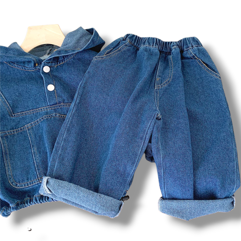 Denim Hoodie Pant Set