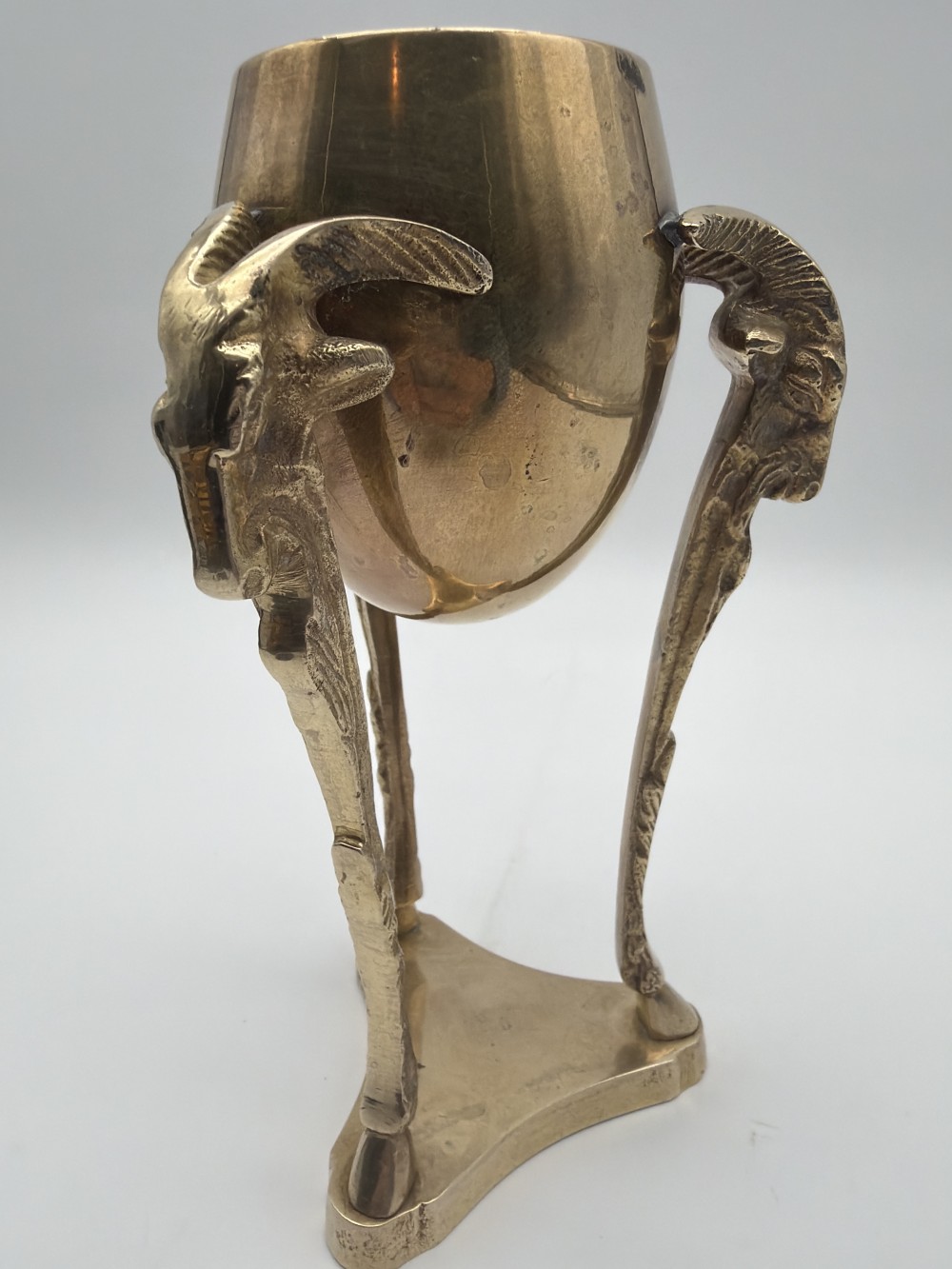 Vintage Brass Ram Tripod Vessel with Copper Cup