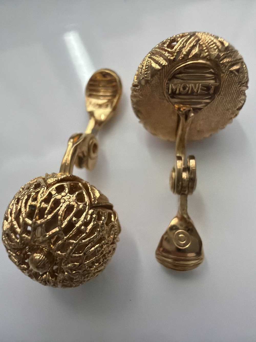Vintage Monet Bal D’Or Gold Tone Filigree Clip-On Earrings