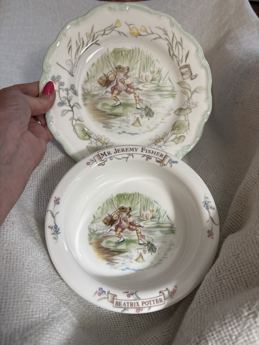 Beatrix Potter Mr. Jeremy Fisher plate and Bowl