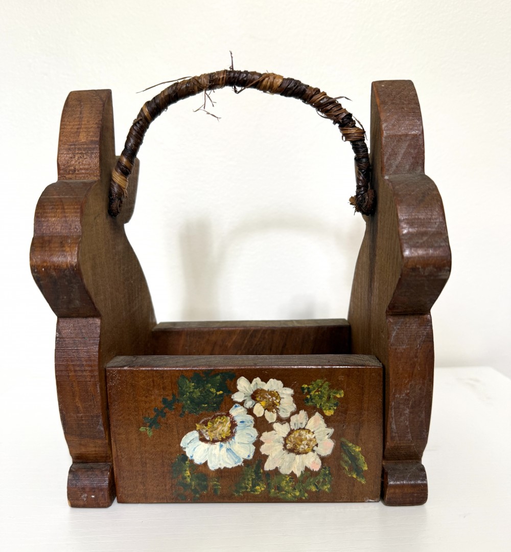 Hand painted wooden bunny basket