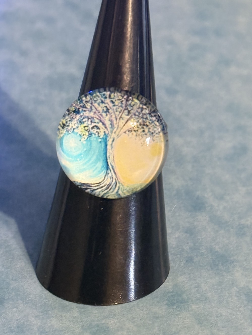 Adjustable Ring - Tree of Life Day and Night Blue
