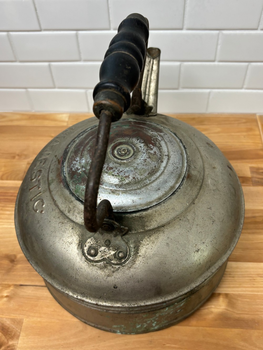 Antique Majestic Copper Tea Kettle 1898 Patent Primitive Farmhouse Decor Pot Cottagecore
