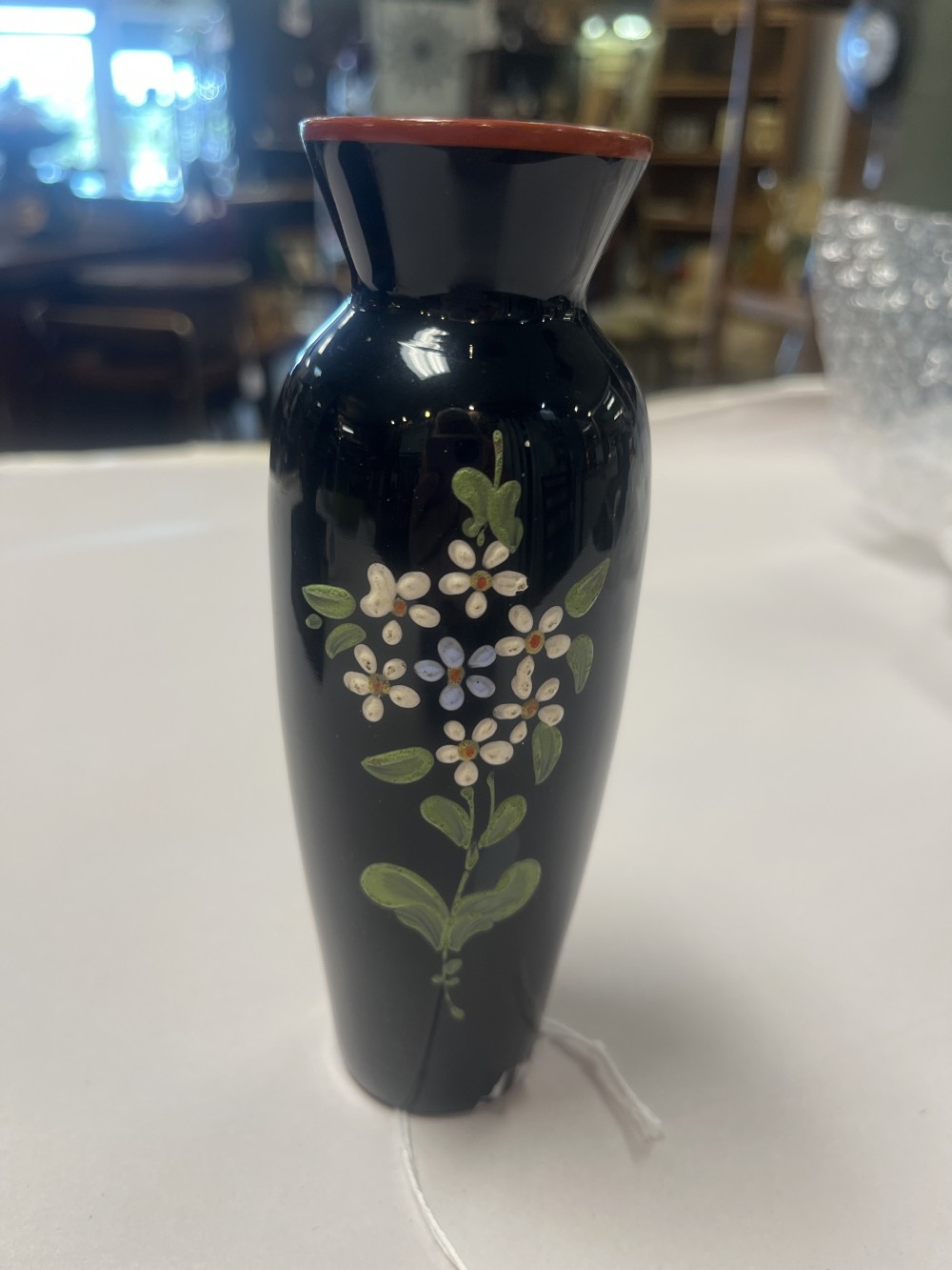 Vtg black amethyst hand painted vase