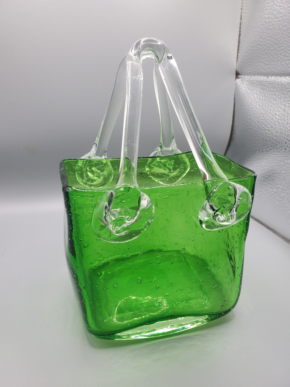 Vintage Hand-Blown Green Glass Bubble Purse